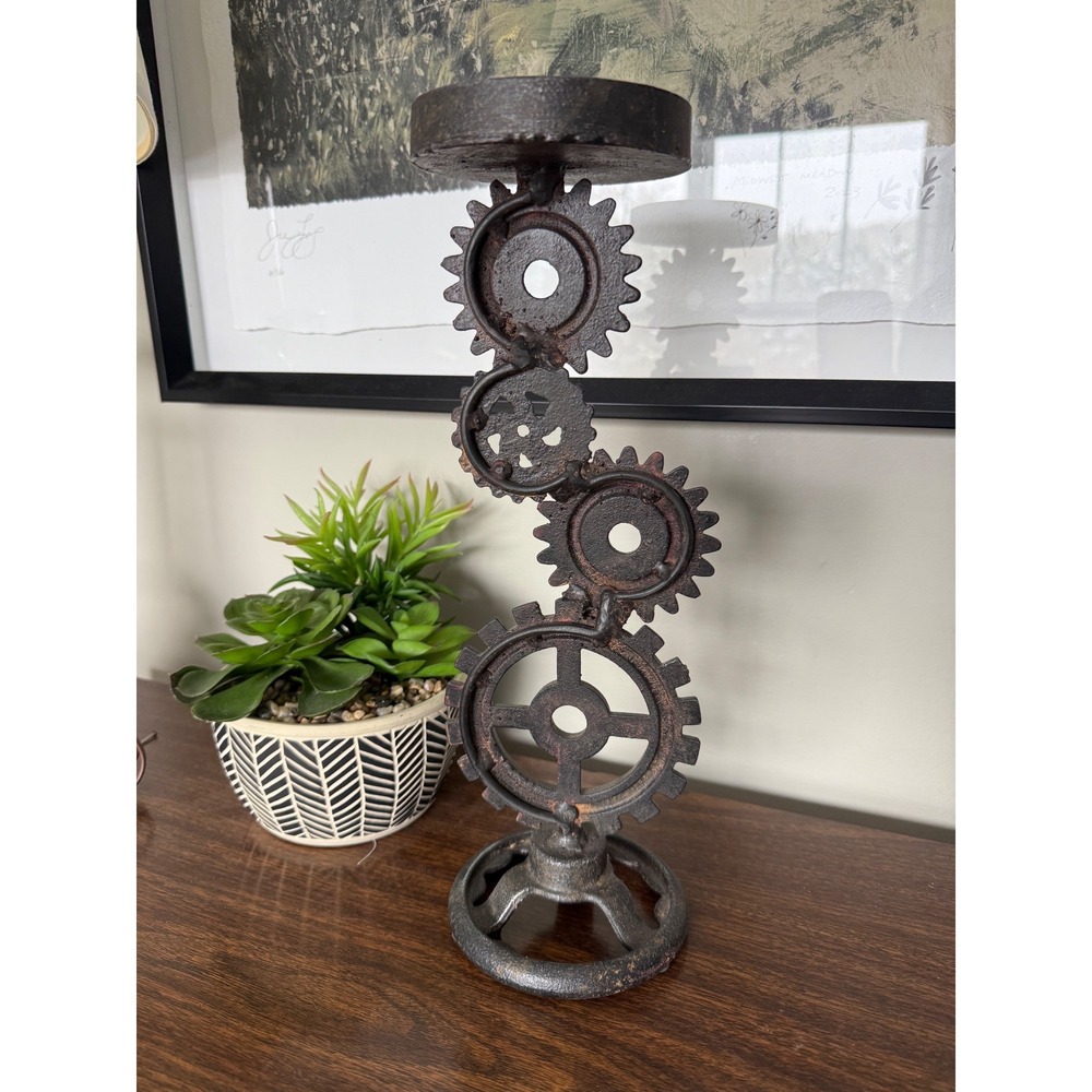 Industrial Gear Cog Candlestick Holder Rustic‎ Metal Decor